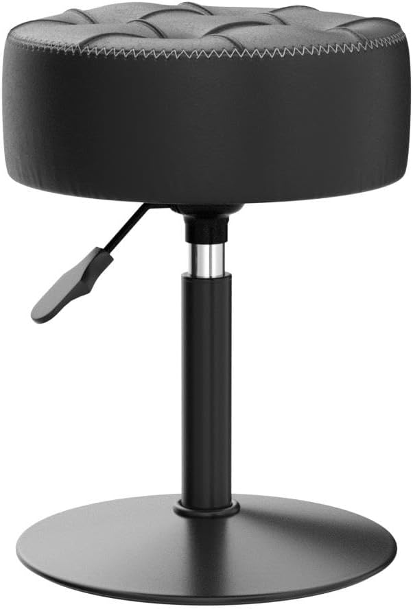 LUE BONA Adjustable Vanity Stool, 360°Swivel Vanity Chair for Makeup Room, Black Stool Chair for Vanity, Small Faux Leather Vanity Stools for Bathroom, Living Room