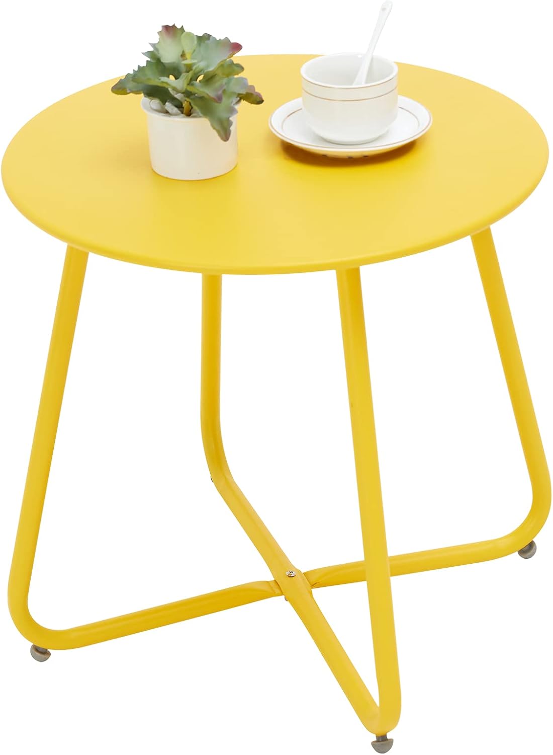 Outdoor Table Small Patio Side Table, Round Metal Side Table, Weatherproof, Portable, Outdoor End for Garden, Balcony, Yard (Black)