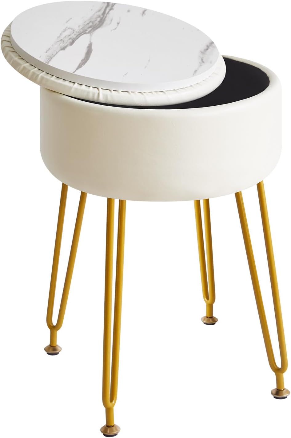 IBUYKE Velvet Round Footrest Ottoman, Makeup Vanity Stool Side Table, Velvet Dressing Table Seat, Pouf Couch Stool, Golden Steel Legs, Pink LG-30P