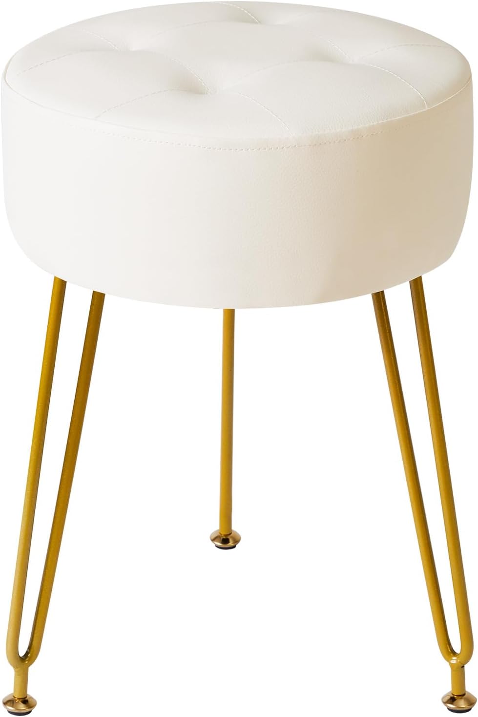 IBUYKE Velvet Round Footrest Ottoman, Makeup Vanity Stool Side Table, Velvet Dressing Table Seat, Pouf Couch Stool, Golden Steel Legs, Pink LG-30P