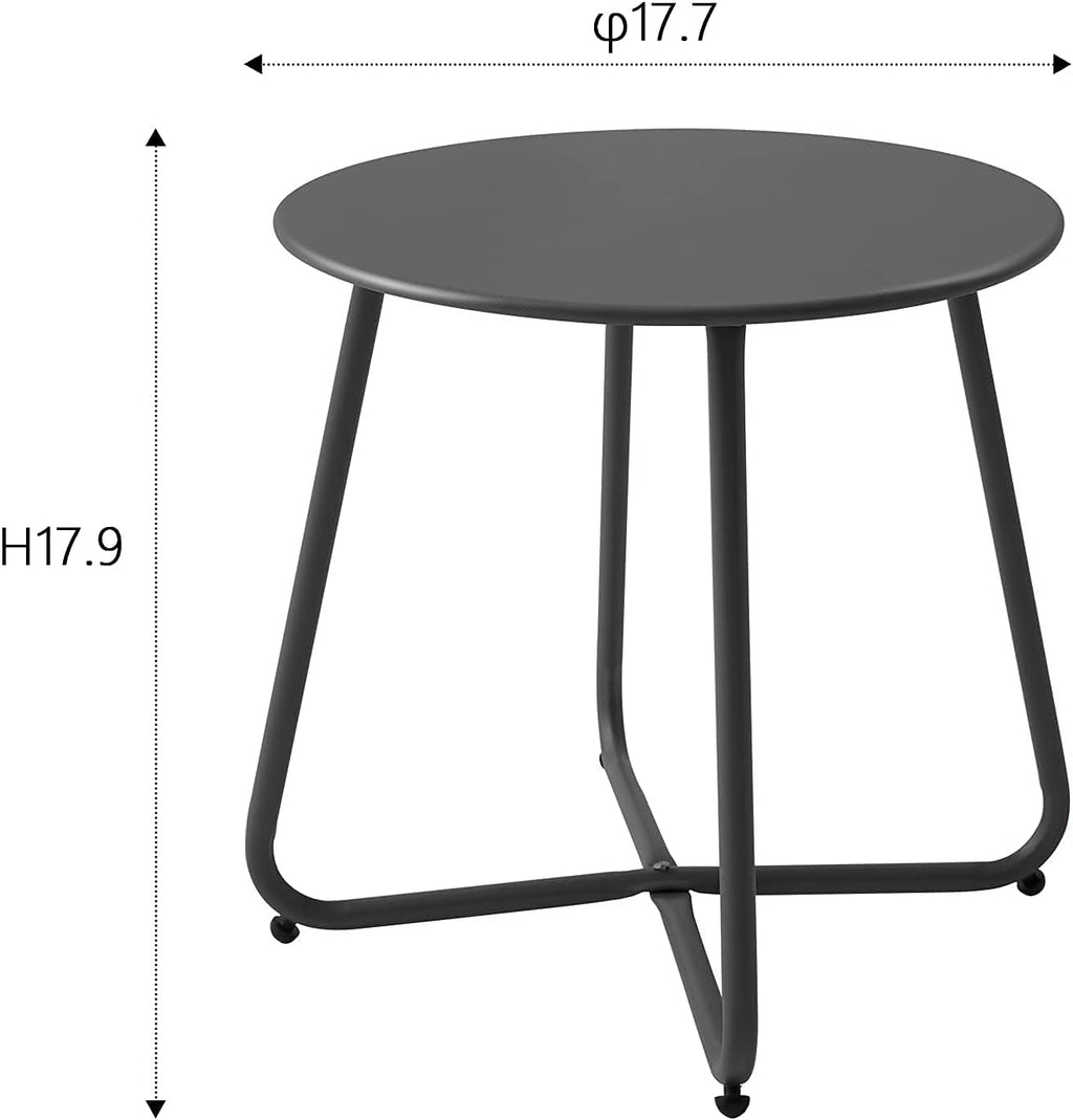 Outdoor Table Small Patio Side Table, Round Metal Side Table, Weatherproof, Portable, Outdoor End for Garden, Balcony, Yard (Black)