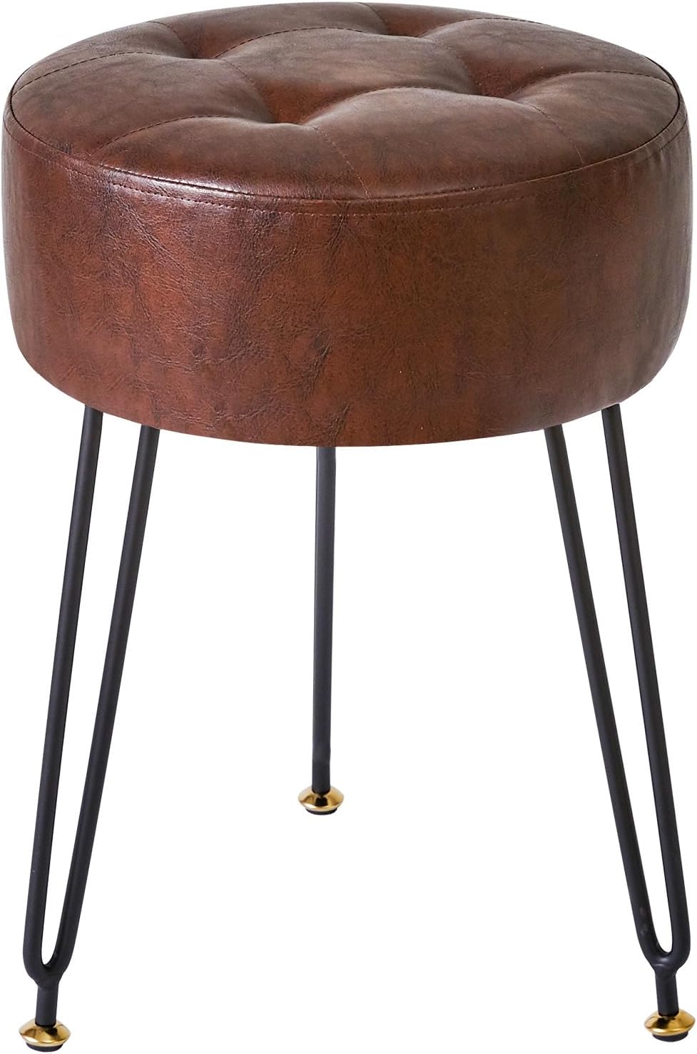IBUYKE Velvet Round Footrest Ottoman, Makeup Vanity Stool Side Table, Velvet Dressing Table Seat, Pouf Couch Stool, Golden Steel Legs, Pink LG-30P