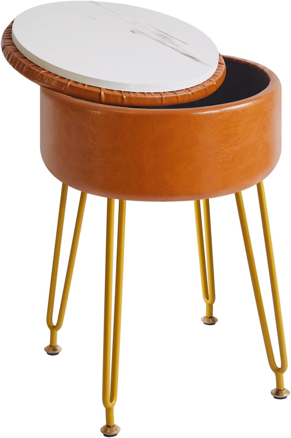 IBUYKE Velvet Round Footrest Ottoman, Makeup Vanity Stool Side Table, Velvet Dressing Table Seat, Pouf Couch Stool, Golden Steel Legs, Pink LG-30P