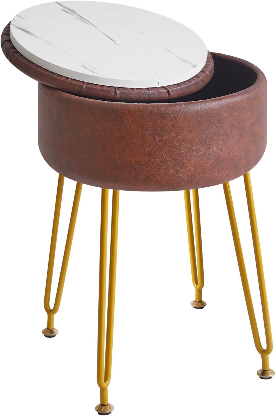 IBUYKE Velvet Round Footrest Ottoman, Makeup Vanity Stool Side Table, Velvet Dressing Table Seat, Pouf Couch Stool, Golden Steel Legs, Pink LG-30P