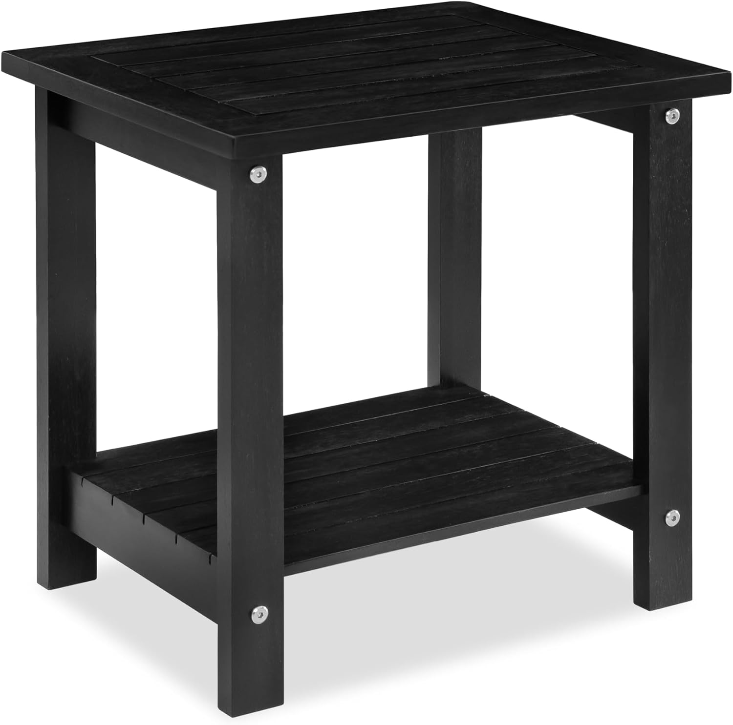 Black Adirondack Outdoor Accent Table – Weather-Resistant Acacia Wood Outdoor End Table with Double Storage, Small Porch Table for Patio, Garden, Lawn, Balcony, and Living Room Use