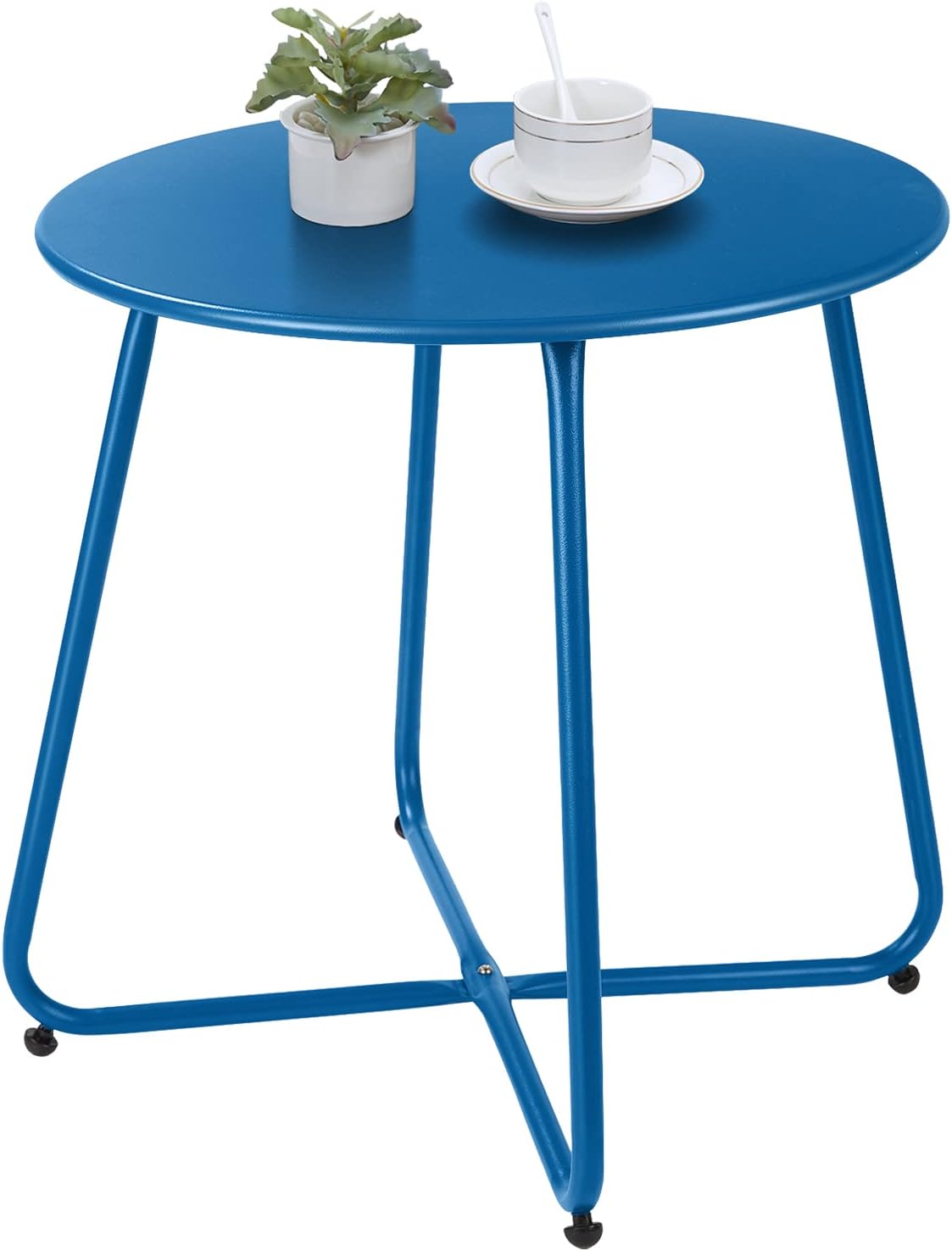 Patio Small Side Table Waterproof Round Metal Steel Weather Resistant Portable Outdoor and Indoor End Table for Garden Balcony Yard, Black