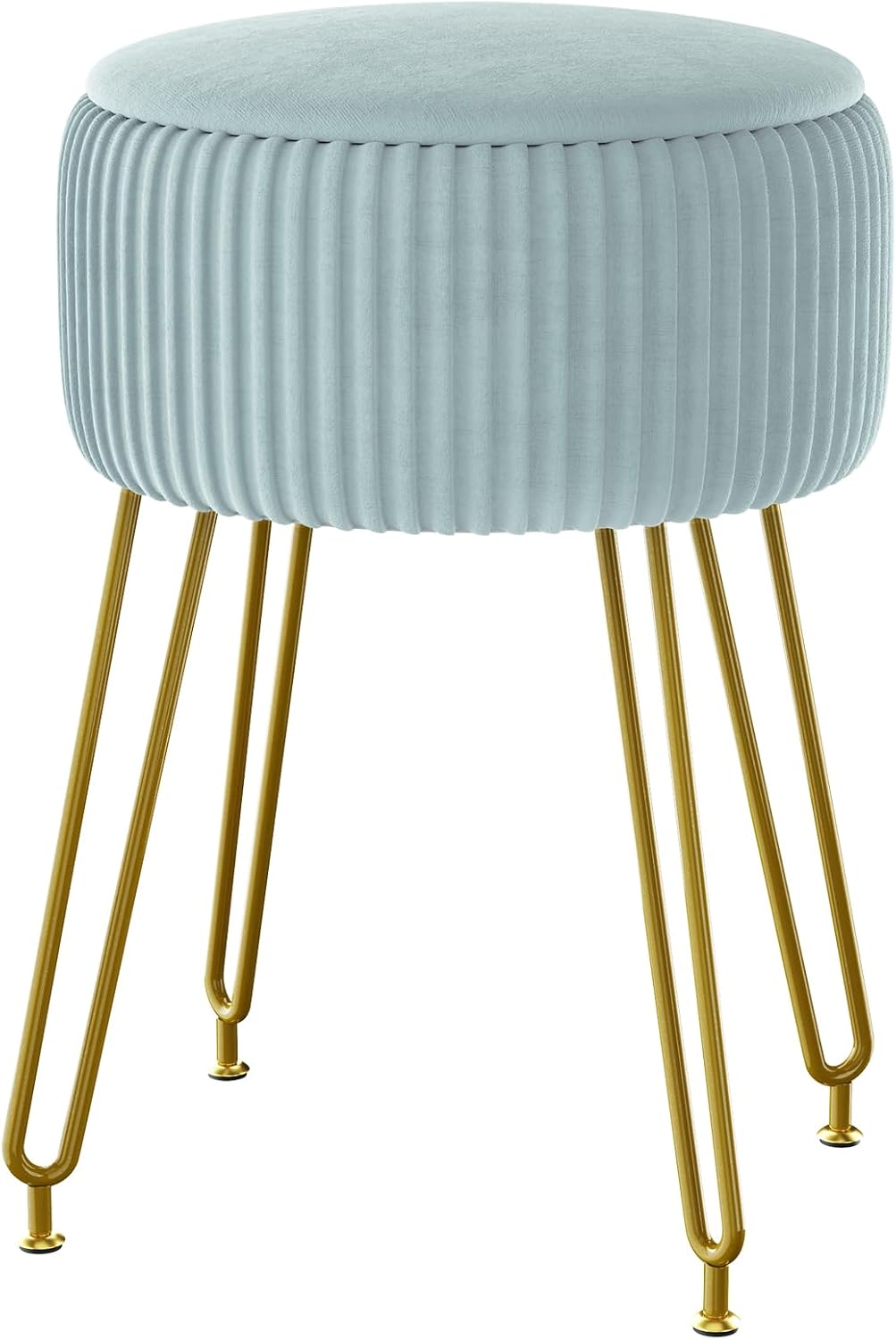 IBUYKE Velvet Round Footrest Ottoman, Makeup Vanity Stool Side Table, Velvet Dressing Table Seat, Pouf Couch Stool, Golden Steel Legs, Pink LG-30P