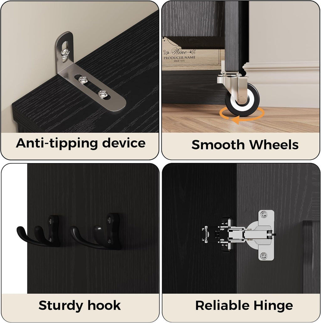 IRONCK Small Kitchen Pantry Cabinet 72" for Narrow Space, with Single Door and Adjustable Shelves, Freestanding Tall Storage Cabinet for Living Room, Bathroom, Black and White