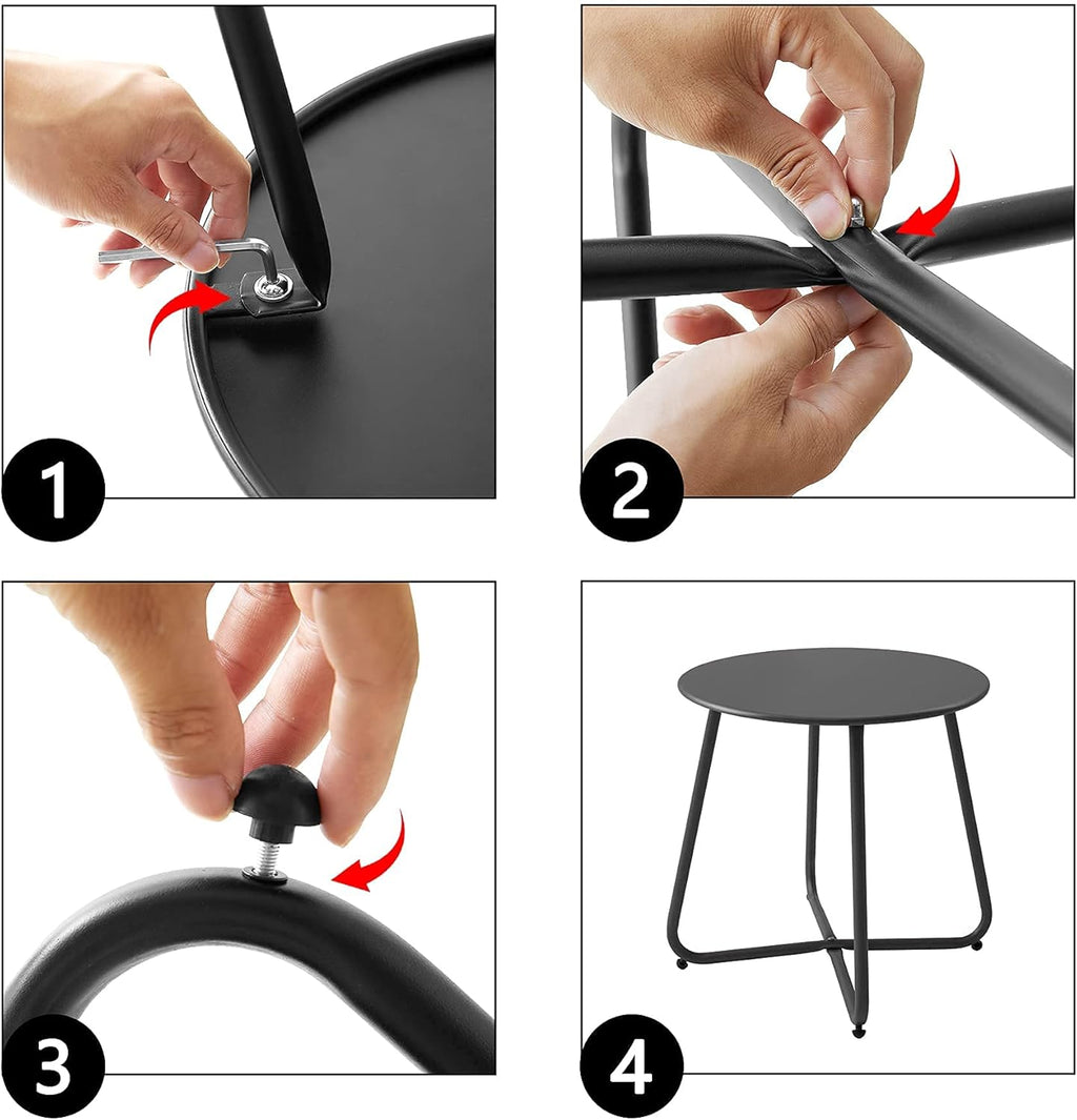 Outdoor Table Small Patio Side Table, Round Metal Side Table, Weatherproof, Portable, Outdoor End for Garden, Balcony, Yard (Black)