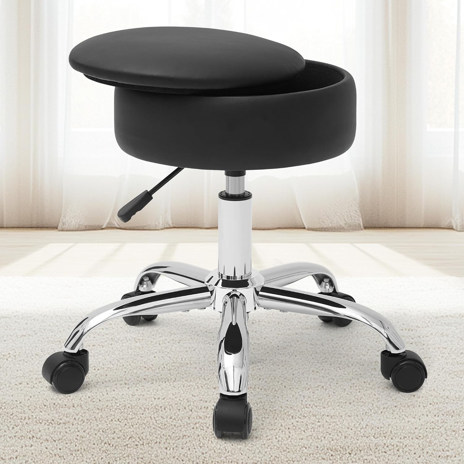 Adjustable Ottoman Stool White Vanity Stool Vanity Chair for Makeup Room Stool Chair for Vanity Stool with Storage Makeup Stools with Storage Swivel Makeup Chair for Bathroom Faux Leather