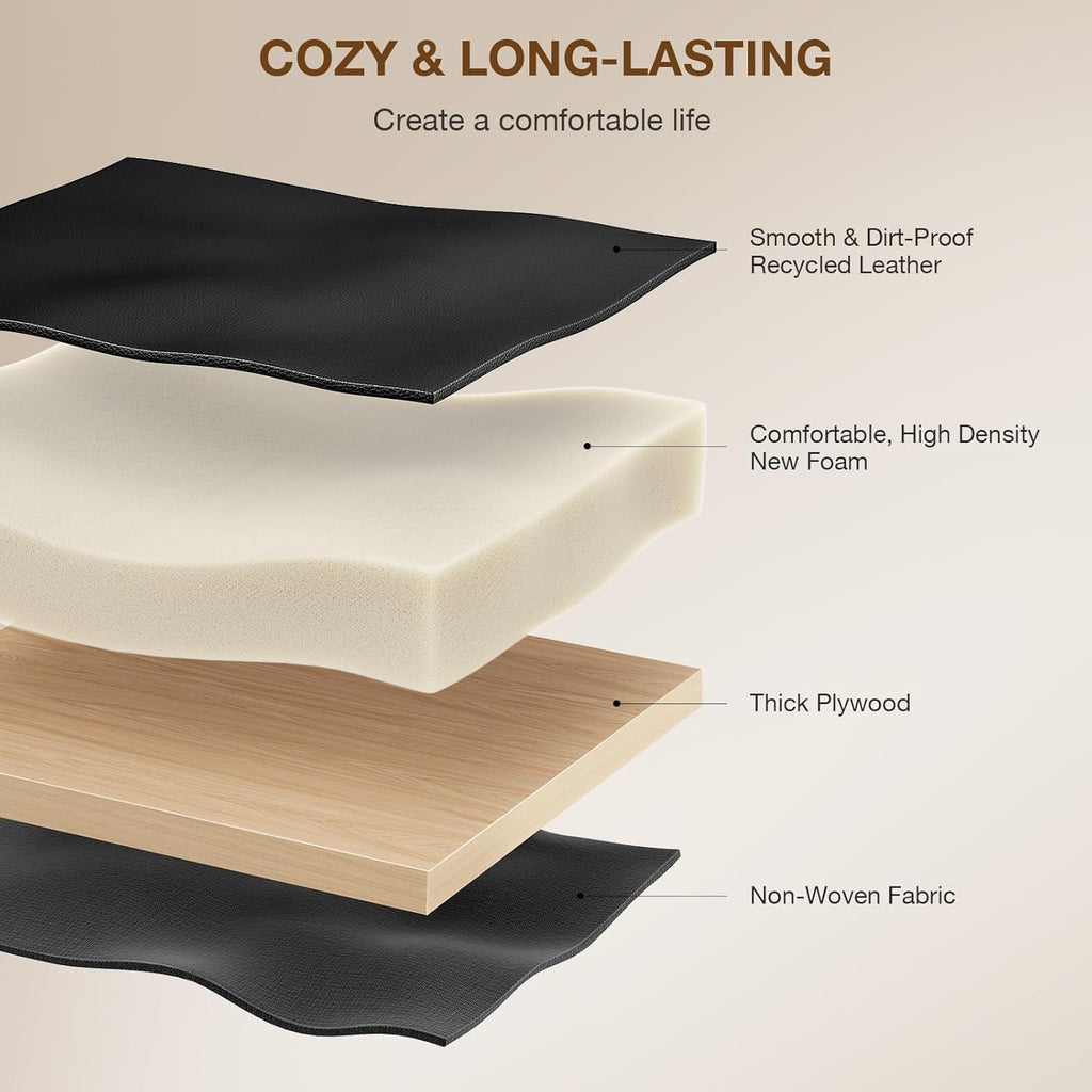 18-Inch Leather Vanity Stool Chair, Vanity Bench with Metal X-Leg, Ottoman Accent Stool with Thick Padded Saddle Seat, Black