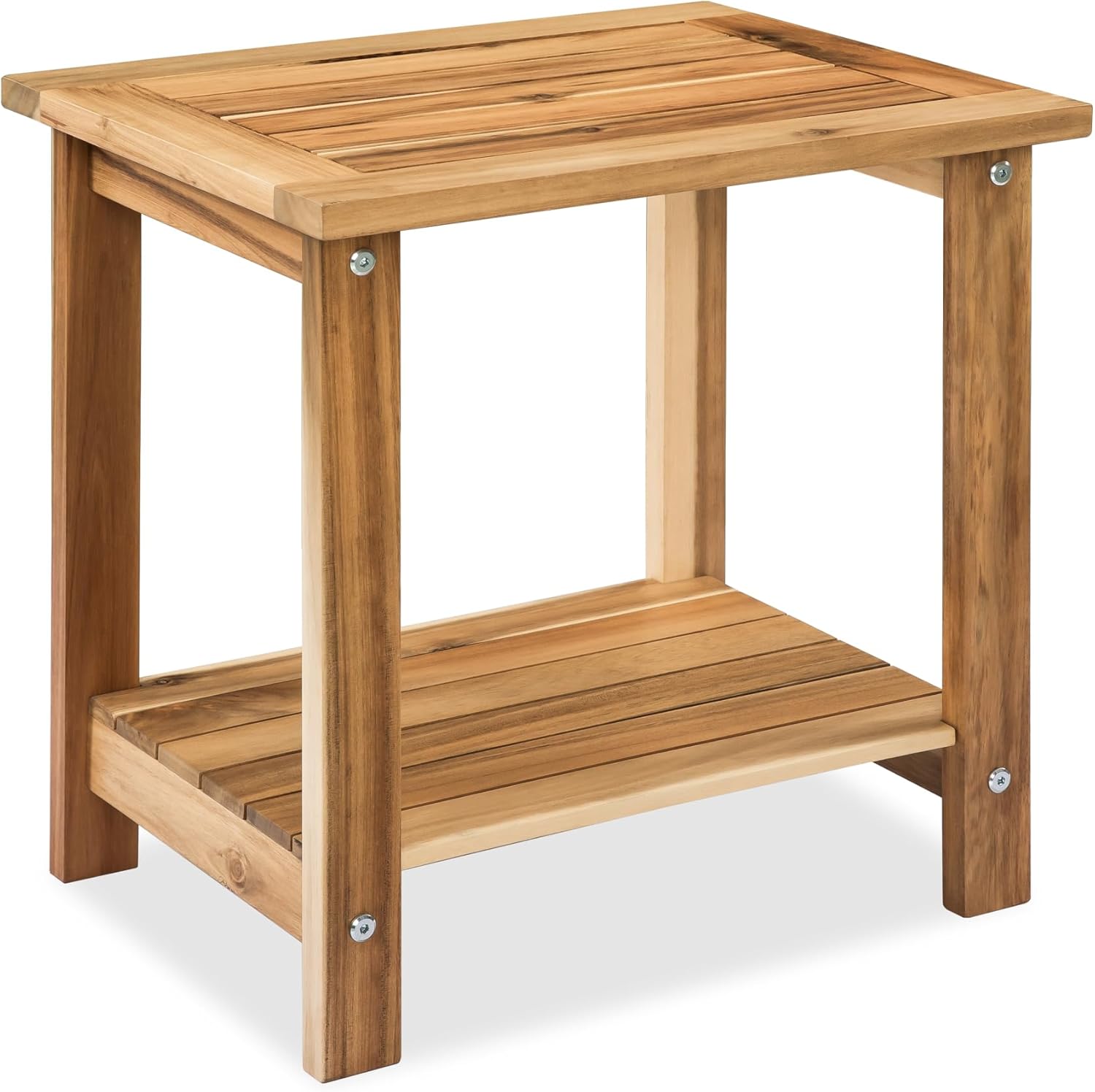 Black Adirondack Outdoor Accent Table – Weather-Resistant Acacia Wood Outdoor End Table with Double Storage, Small Porch Table for Patio, Garden, Lawn, Balcony, and Living Room Use