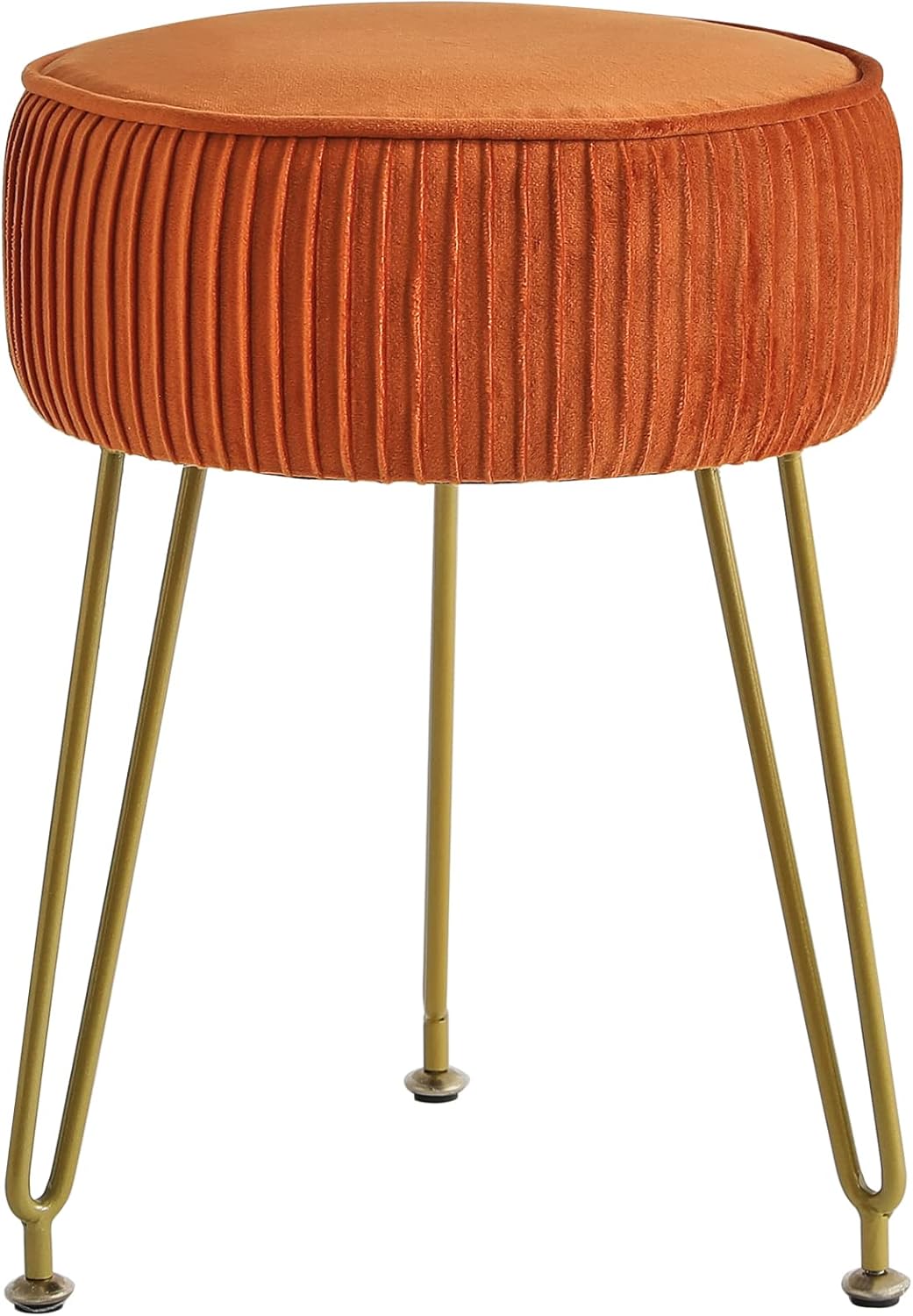 IBUYKE Velvet Round Footrest Ottoman, Makeup Vanity Stool Side Table, Velvet Dressing Table Seat, Pouf Couch Stool, Golden Steel Legs, Pink LG-30P