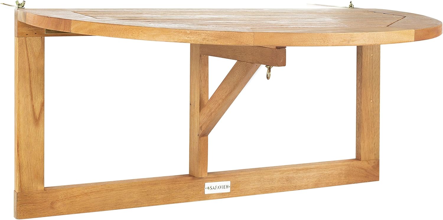 Safavieh PAT7045A Outdoor Collection Owens Natural teak wood Balcony Hanging Half Table