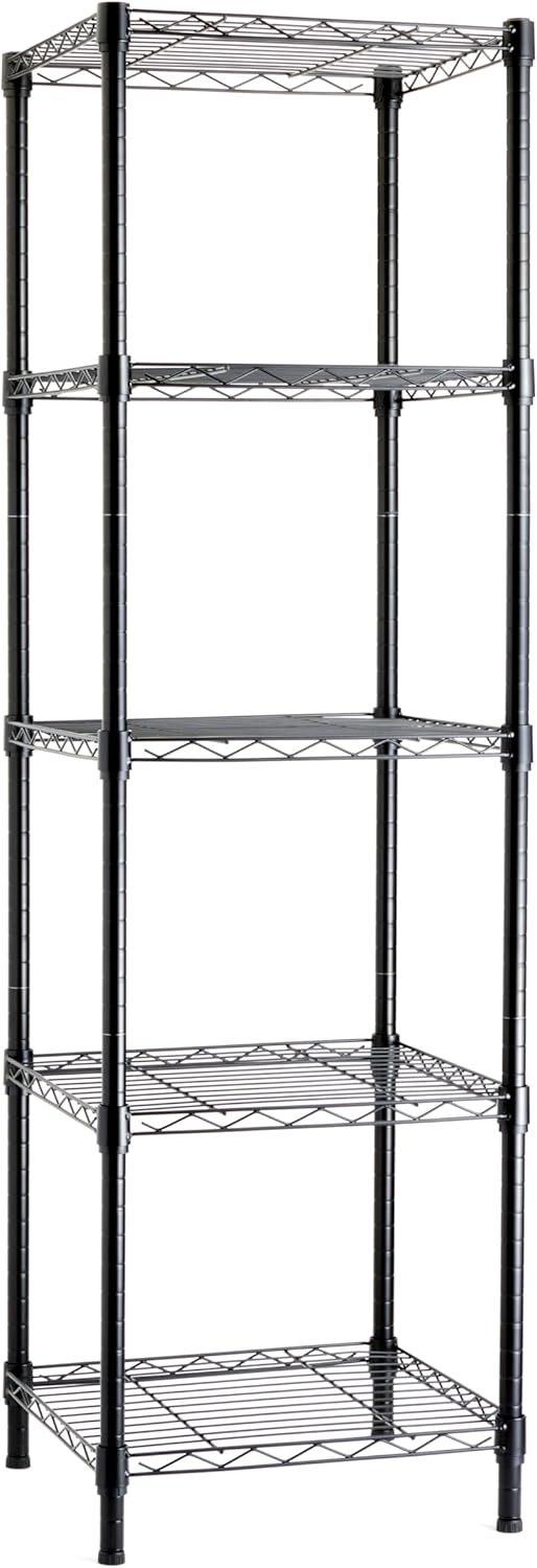 Amazon Basics 4-Shelf Steel Wire Storage Rack, Adjustable, Sturdy, Easy Assembly, 13.4 D x 23.2 W x 48 H in, Black