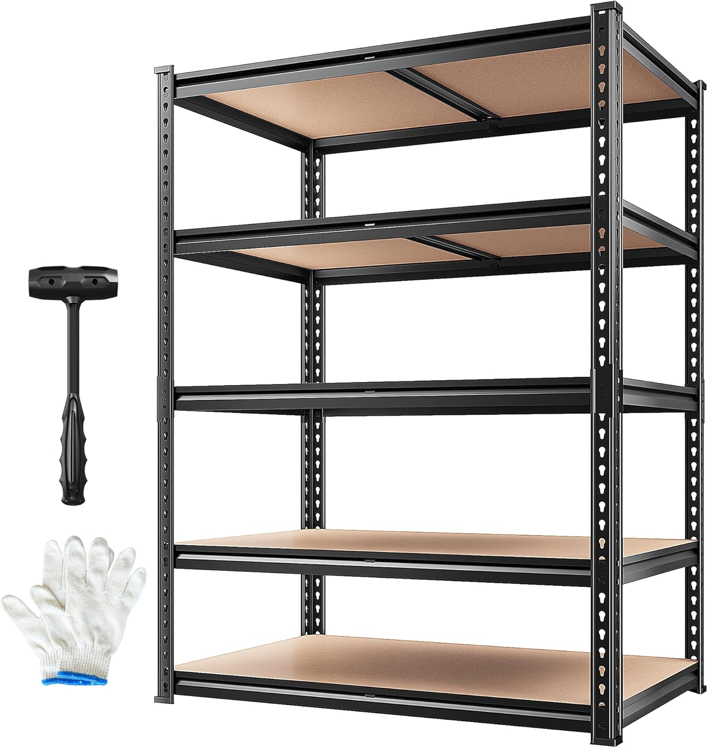 REIBII 2020LBS Storage Shelves 5 Tier Garage Shelving Heavy Duty, Adjustable Metal Shelving Unit, Garage Shelves for Basement, Warehouse, Pantry, Closet, Kitchen 72" H x 35.55" W x 16" D, Black