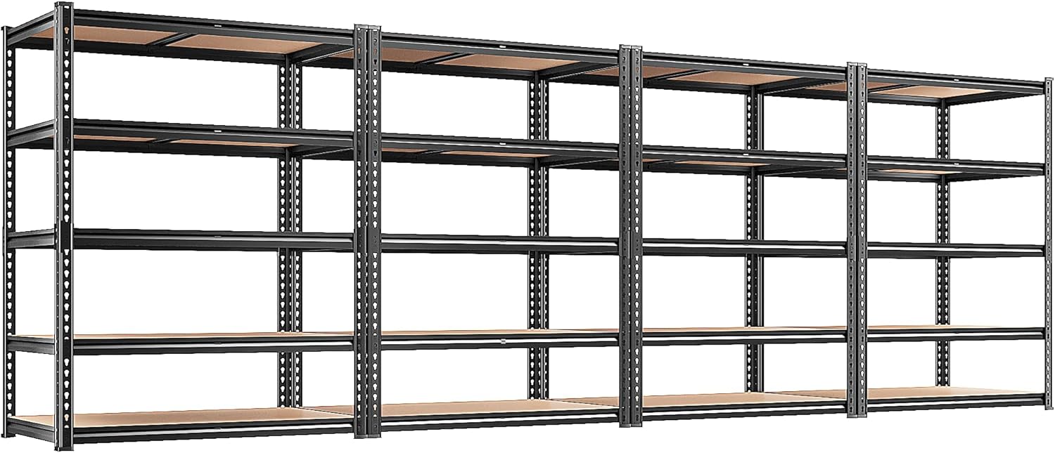 REIBII 2020LBS Storage Shelves 5 Tier Garage Shelving Heavy Duty, Adjustable Metal Shelving Unit, Garage Shelves for Basement, Warehouse, Pantry, Closet, Kitchen 72" H x 35.55" W x 16" D, Black