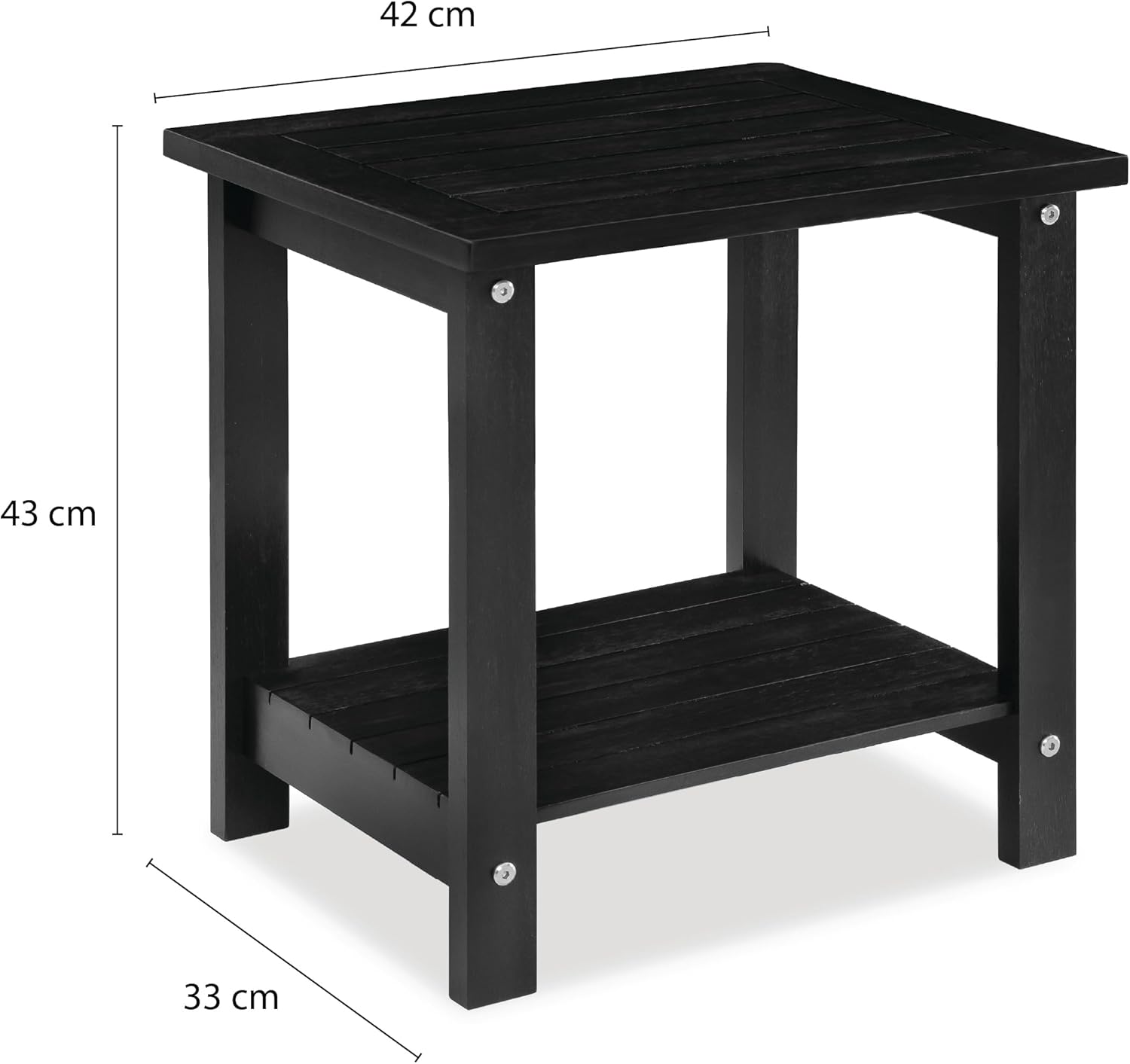 Black Adirondack Outdoor Accent Table – Weather-Resistant Acacia Wood Outdoor End Table with Double Storage, Small Porch Table for Patio, Garden, Lawn, Balcony, and Living Room Use