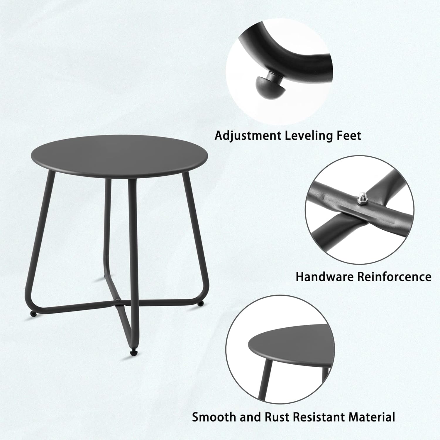 Outdoor Table Small Patio Side Table, Round Metal Side Table, Weatherproof, Portable, Outdoor End for Garden, Balcony, Yard (Black)