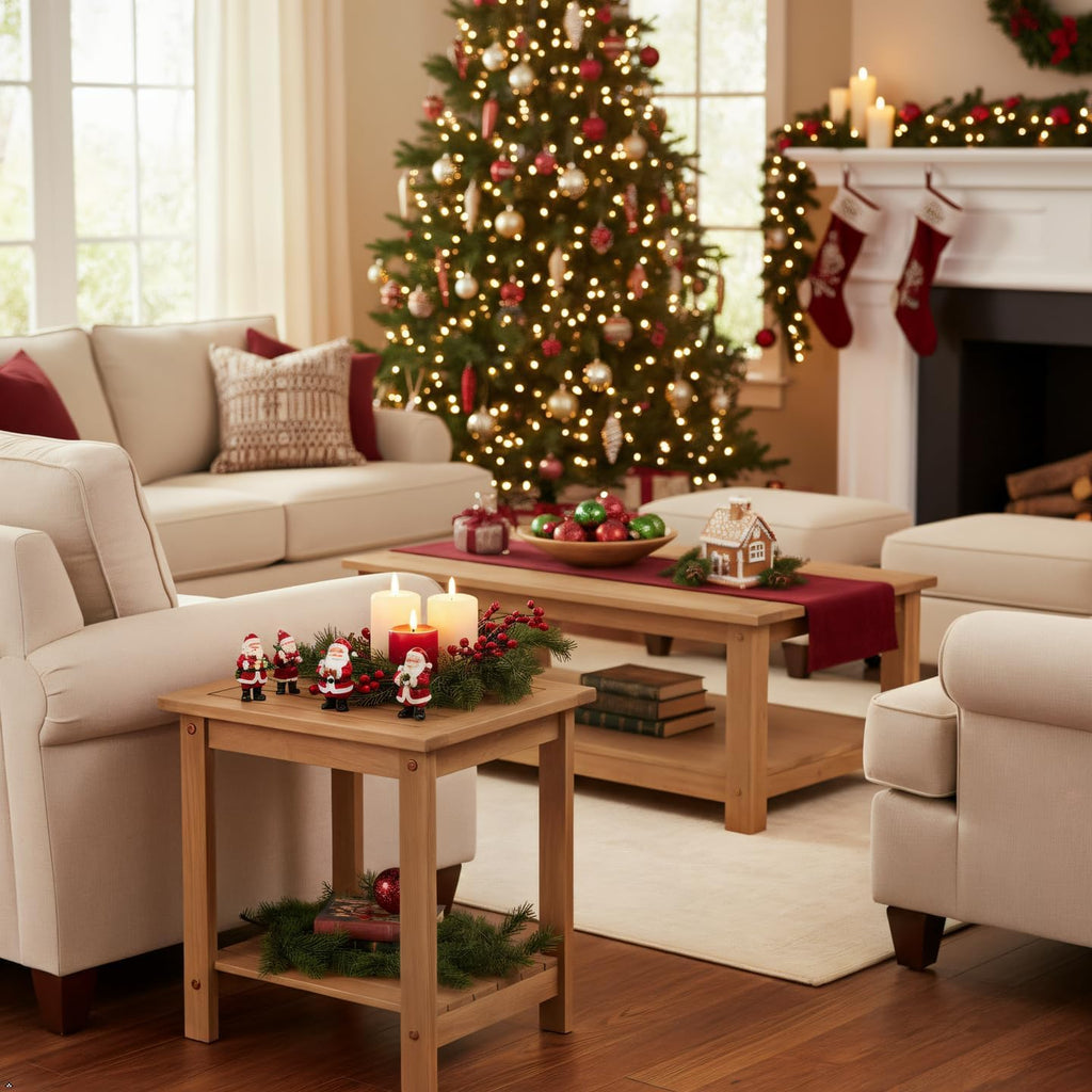 Double Adirondack Side Table, Weather-Resistant Rectangular End Table for Patio, Garden, Lawn, and Living Room. Ideal as a Stylish Indoor and Outdoor Side Table Companion, Natural