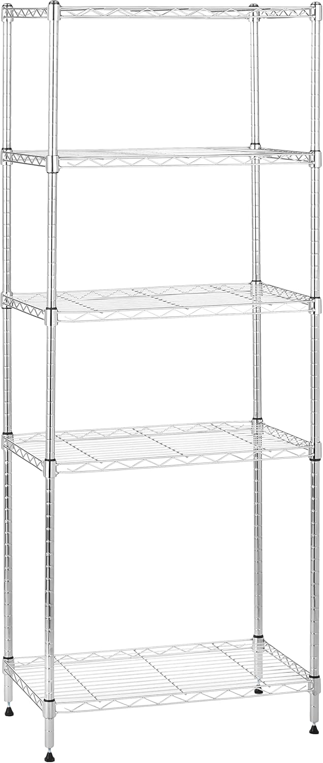 Amazon Basics 4-Shelf Steel Wire Storage Rack, Adjustable, Sturdy, Easy Assembly, 13.4 D x 23.2 W x 48 H in, Black