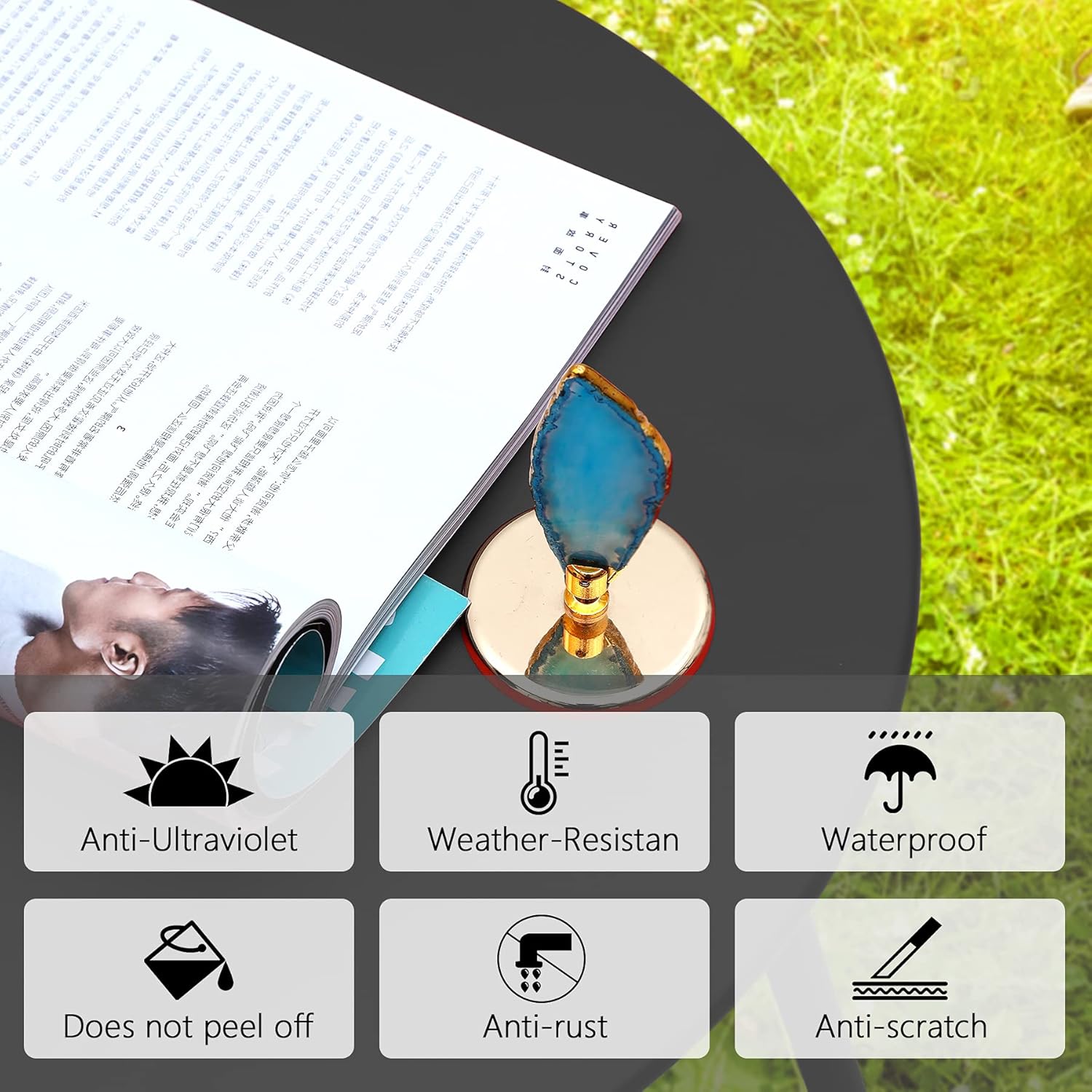 Patio Small Side Table Waterproof Round Metal Steel Weather Resistant Portable Outdoor and Indoor End Table for Garden Balcony Yard, Black