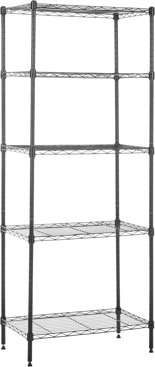 Amazon Basics 4-Shelf Steel Wire Storage Rack, Adjustable, Sturdy, Easy Assembly, 13.4 D x 23.2 W x 48 H in, Black