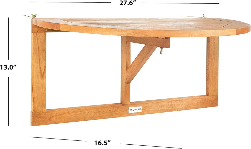 Safavieh PAT7045A Outdoor Collection Owens Natural teak wood Balcony Hanging Half Table