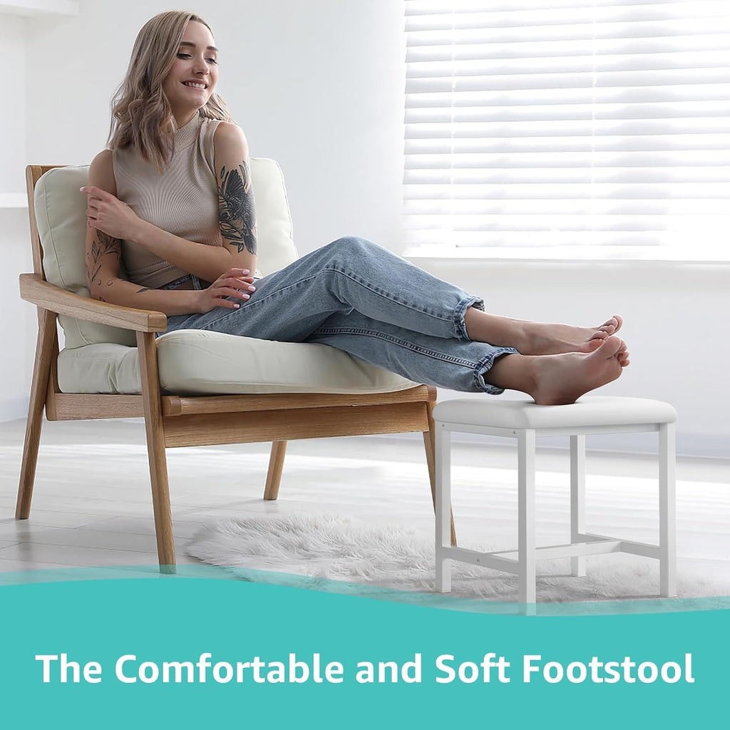 Small Vanity Stool, Cute Vanity Stools with Cushion, White Makeup Vanity Chair for Small Spaces, Living Room, Bedroom, Bathroom, Entryway, Ottoman Foot Rest for Couch Sillas Modern