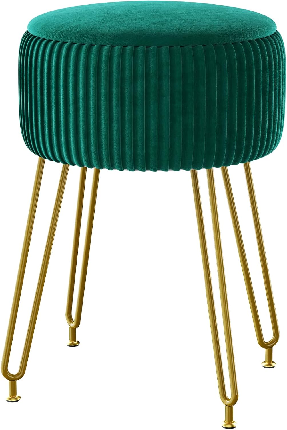 IBUYKE Velvet Round Footrest Ottoman, Makeup Vanity Stool Side Table, Velvet Dressing Table Seat, Pouf Couch Stool, Golden Steel Legs, Pink LG-30P