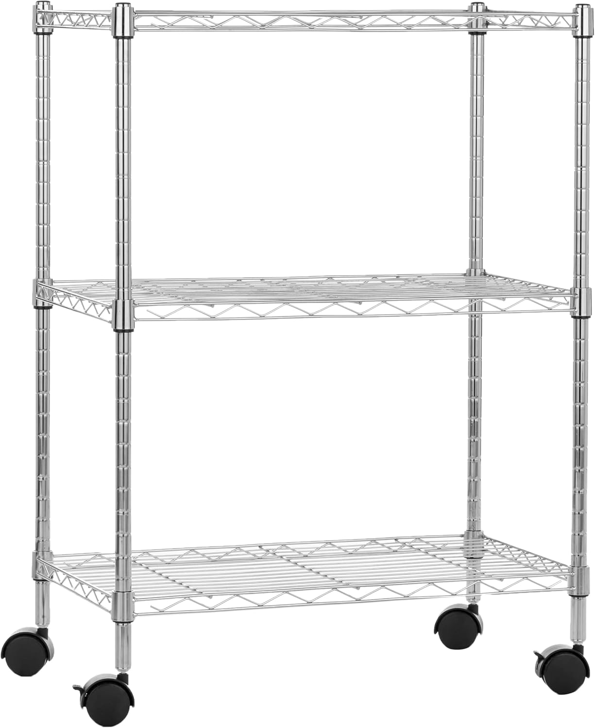 Amazon Basics 5-Shelf Adjustable, Heavy Duty Storage Shelving Unit on 4'' Wheel Casters, Metal Organizer Wire Rack, 30" L x 14" W x 64.8" H, Chrome