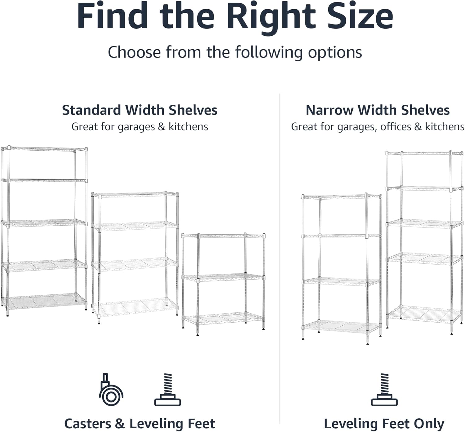 Amazon Basics 5-Shelf Adjustable, Heavy Duty Storage Shelving Unit on 4'' Wheel Casters, Metal Organizer Wire Rack, 30" L x 14" W x 64.8" H, Chrome