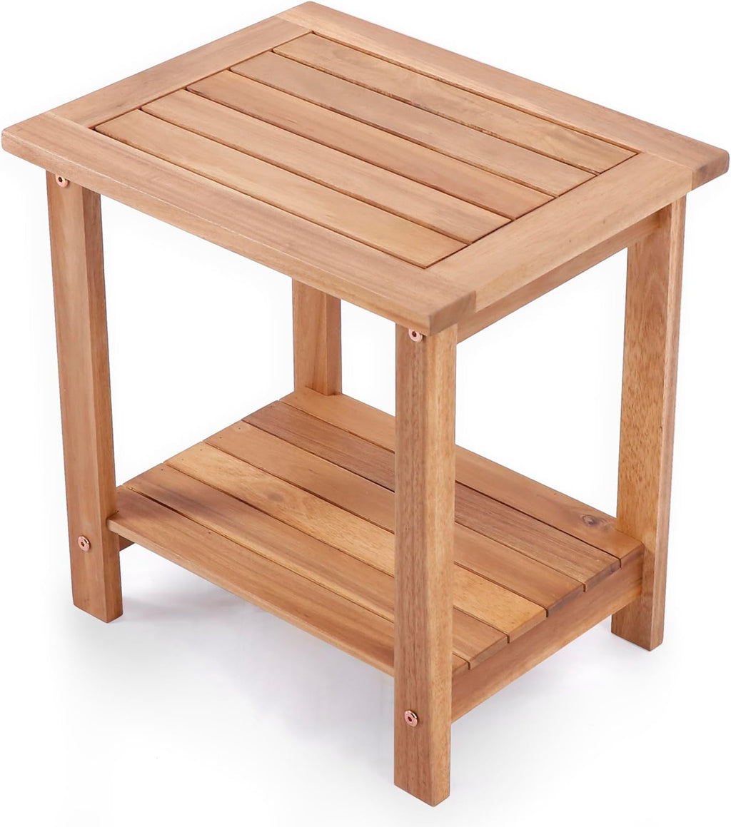 Double Adirondack Side Table, Weather-Resistant Rectangular End Table for Patio, Garden, Lawn, and Living Room. Ideal as a Stylish Indoor and Outdoor Side Table Companion, Natural