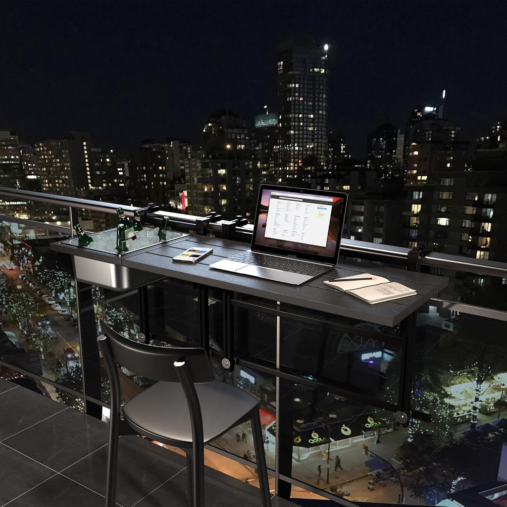 GDLF Upgraded Balcony Table Outdoor Patio Bar Table with Durable Composite Tabletop Aluminum Alloy Frame Hanging Folding Adjustable with Removable Ice Bucket, Easy Assembly (10Mins),43.5" L