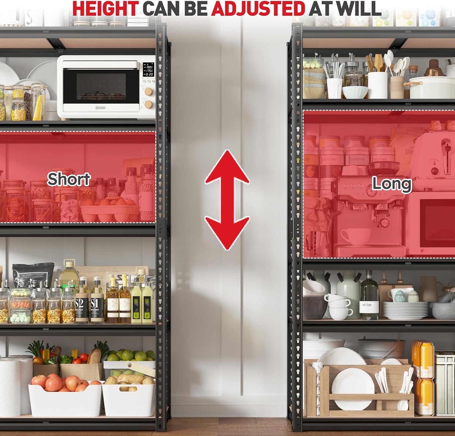 REIBII 2020LBS Storage Shelves 5 Tier Garage Shelving Heavy Duty, Adjustable Metal Shelving Unit, Garage Shelves for Basement, Warehouse, Pantry, Closet, Kitchen 72" H x 35.55" W x 16" D, Black