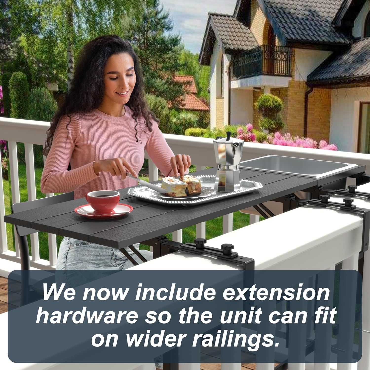 GDLF Upgraded Balcony Table Outdoor Patio Bar Table with Durable Composite Tabletop Aluminum Alloy Frame Hanging Folding Adjustable with Removable Ice Bucket, Easy Assembly (10Mins),43.5" L