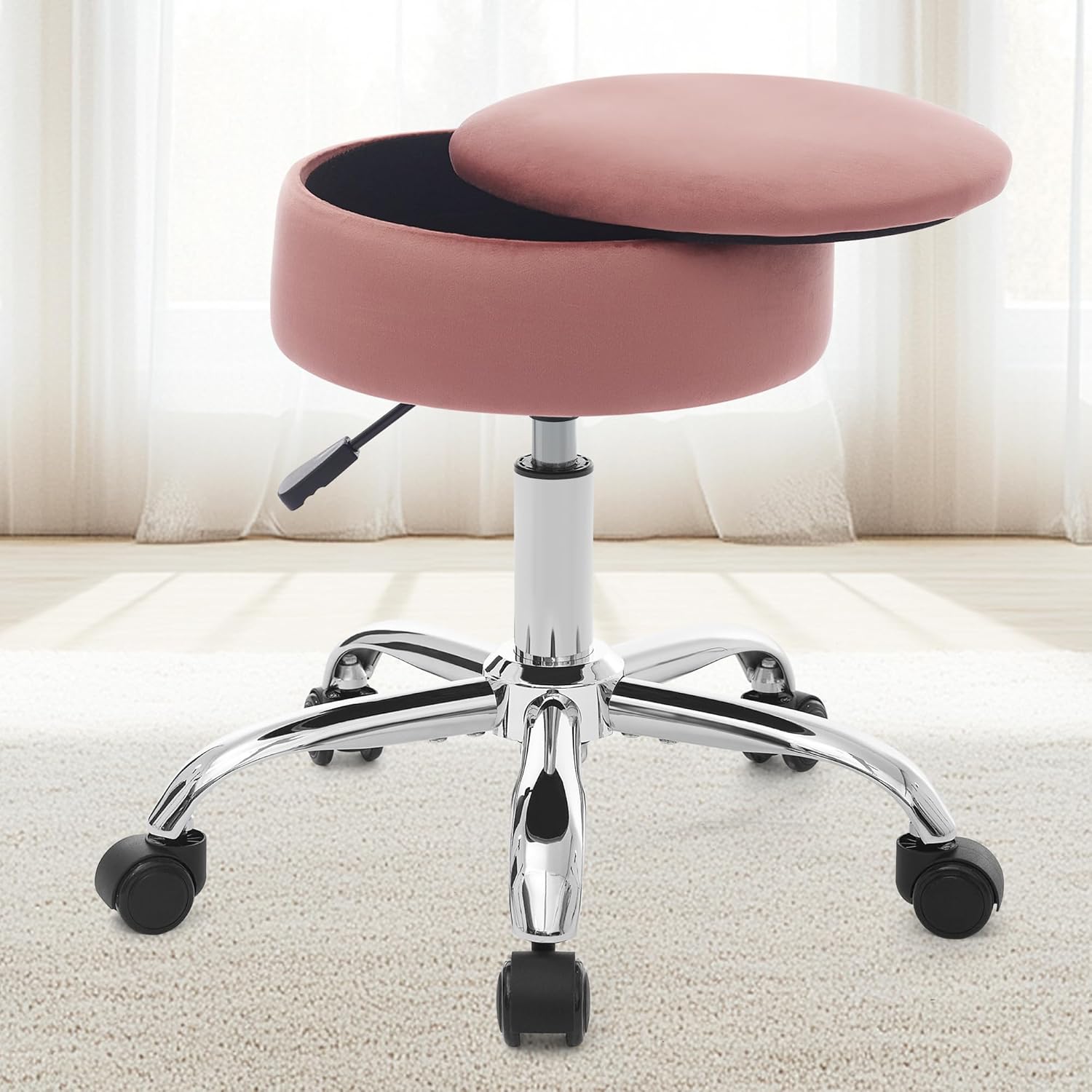 Adjustable Ottoman Stool White Vanity Stool Vanity Chair for Makeup Room Stool Chair for Vanity Stool with Storage Makeup Stools with Storage Swivel Makeup Chair for Bathroom Faux Leather