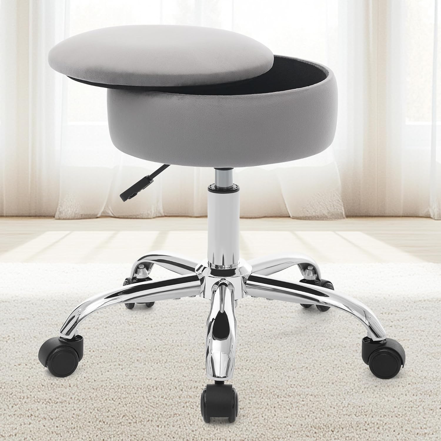 Adjustable Ottoman Stool White Vanity Stool Vanity Chair for Makeup Room Stool Chair for Vanity Stool with Storage Makeup Stools with Storage Swivel Makeup Chair for Bathroom Faux Leather